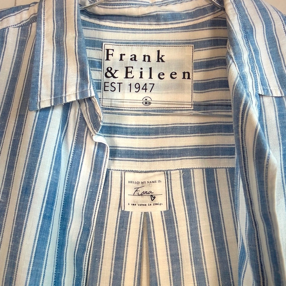Frank & Eileen Sleeveless Blue and White Striped Button-Up Shirt - Picture 7 of 9